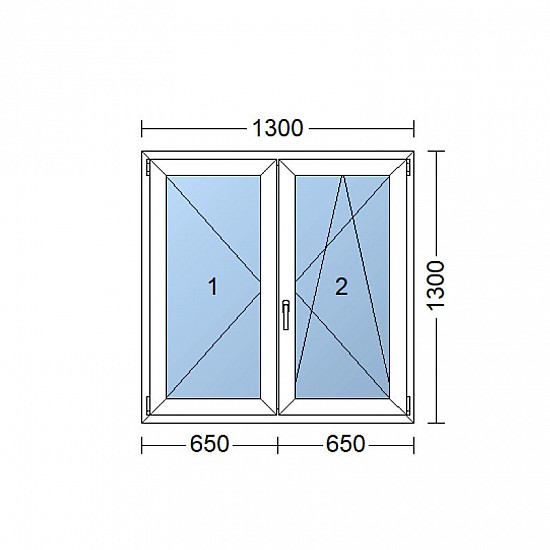 Dvoukřídlé Plastové okno | 130 x 130 cm (1300 x 1300 mm) | Bílé / Antracit |otevíravé i sklopné | pravé