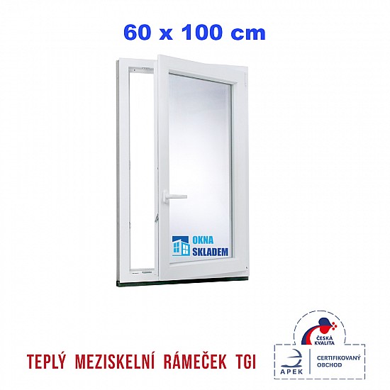 Plastové okno | 60 x 100 cm (600 x 1000 mm) | bílé |otevíravé i sklopné | pravé 