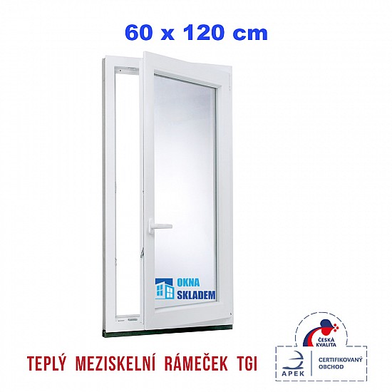 Plastové okno | 60 x 120 cm (600 x 1200 mm) | bílé |otevíravé i sklopné | pravé