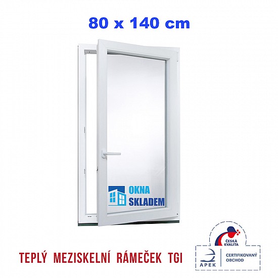 Plastové okno | 80 x 140 cm (800 x 1400 mm) | bílé |otevíravé i sklopné | pravé